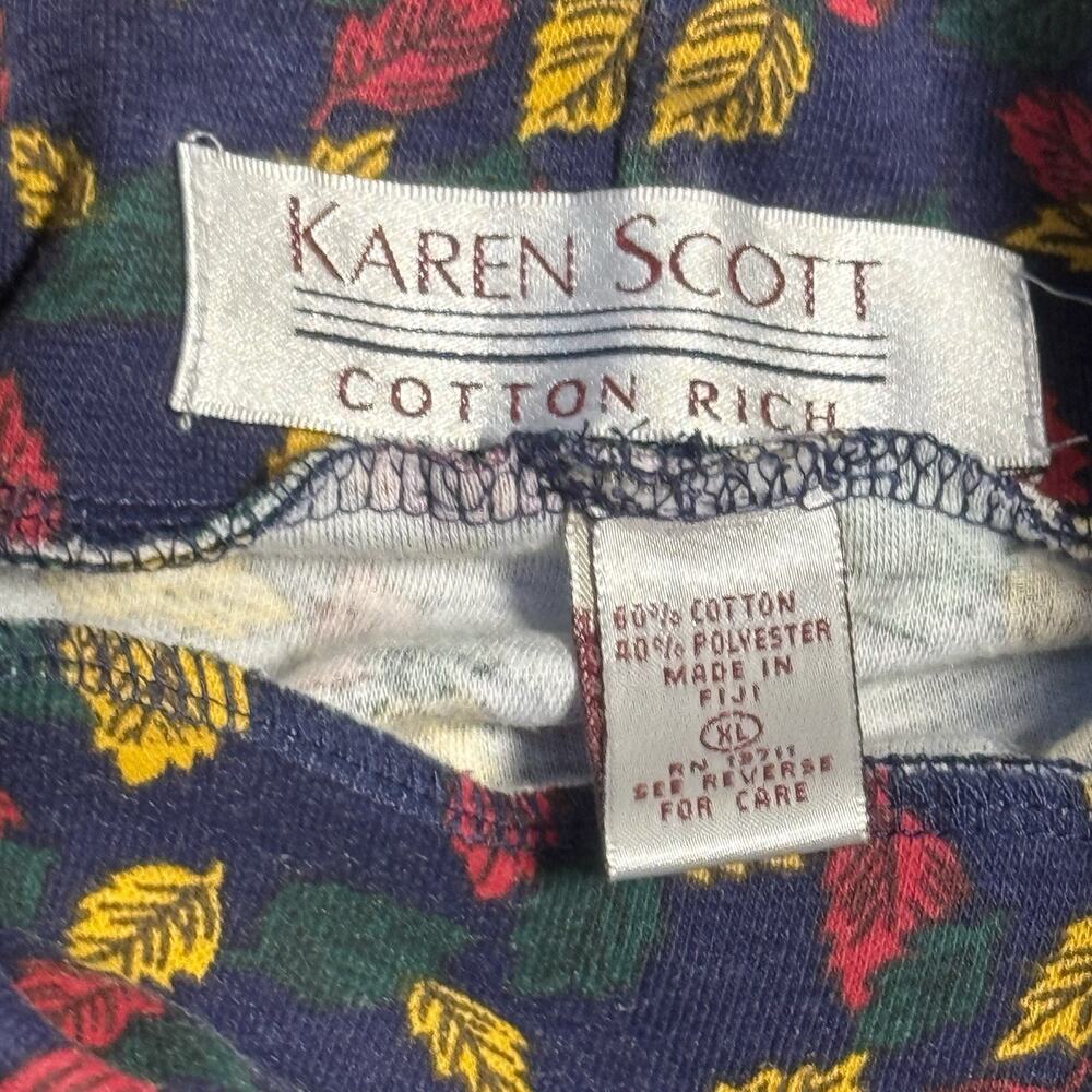 Vintage 90s Karen Scott Leaf Print Turtleneck Cottagecore Top Fits Medium (XL) - Picture 5 of 7